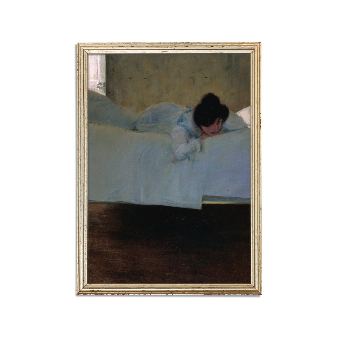 Woman in White Reclining on a Sofa Impressionist Vintage Art Poster - Image 2