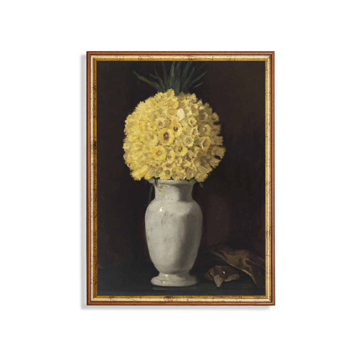 Yellow Chrysanthemums in White Vase Vintage Floral Still Life Poster
