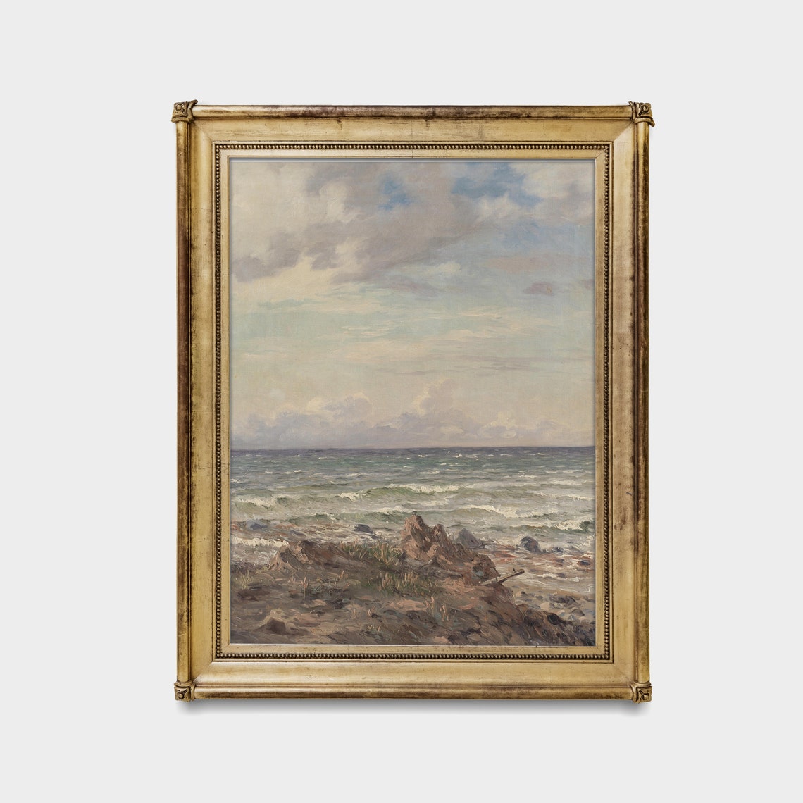 Waves Breaking on a Rocky Shore Under a Vast Cloudy Sky Poster - Image 2