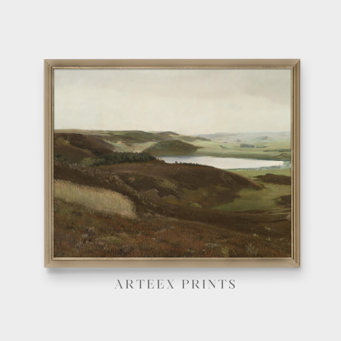 Misty Mountain Lake with Wooded Islands Antique Landscape Poster - Image 4