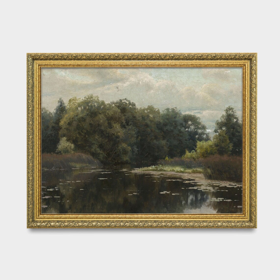 Moody Vintage Lake Reflection Landscape Painting Wall Poster - Image 3