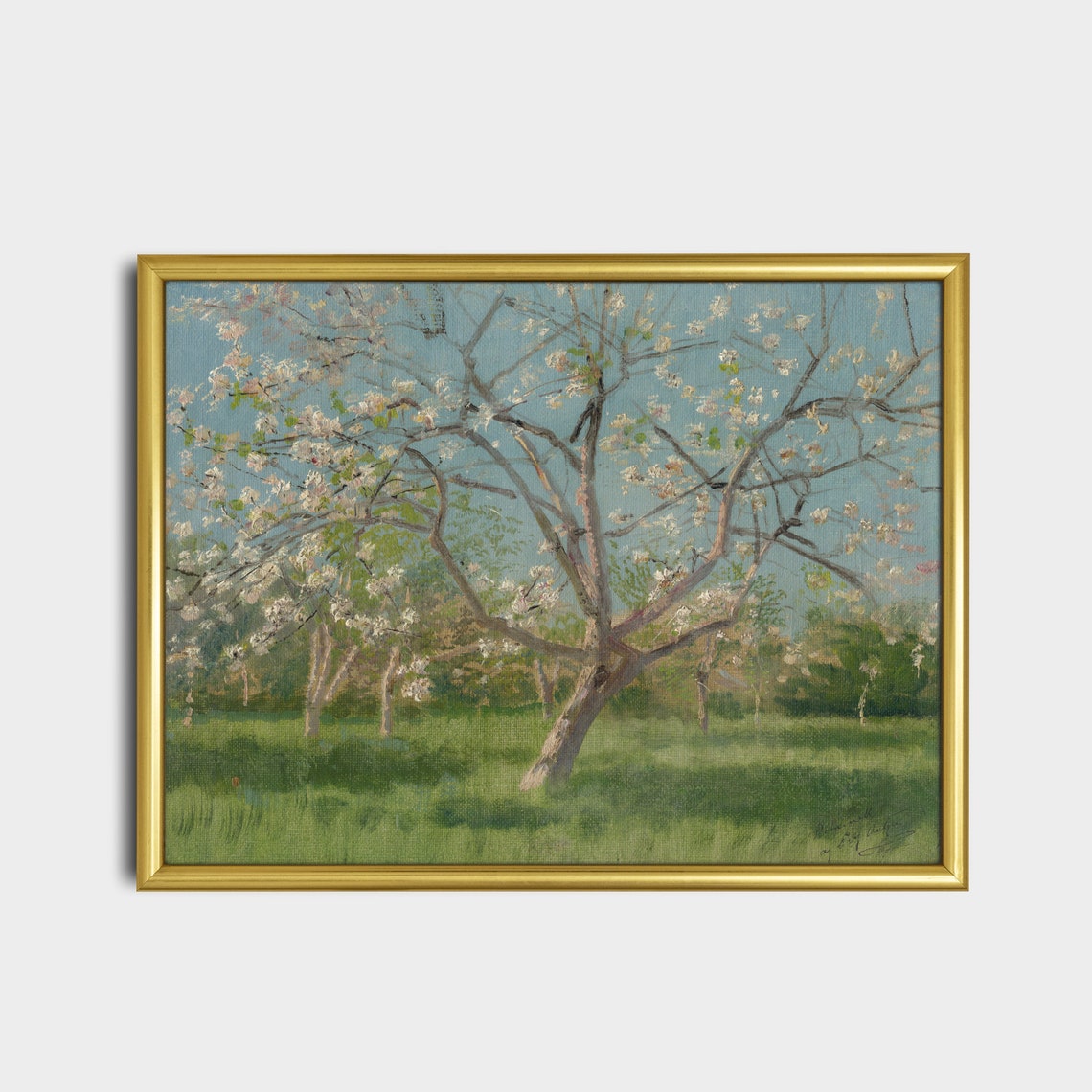 Blossoming Orchard Tree in Spring Meadow Vintage Landscape Poster - Image 5