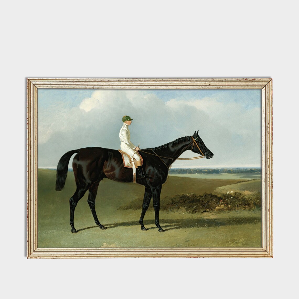 Dark Bay Racehorse With Jockey Classic Sporting Painting Poster - Image 3