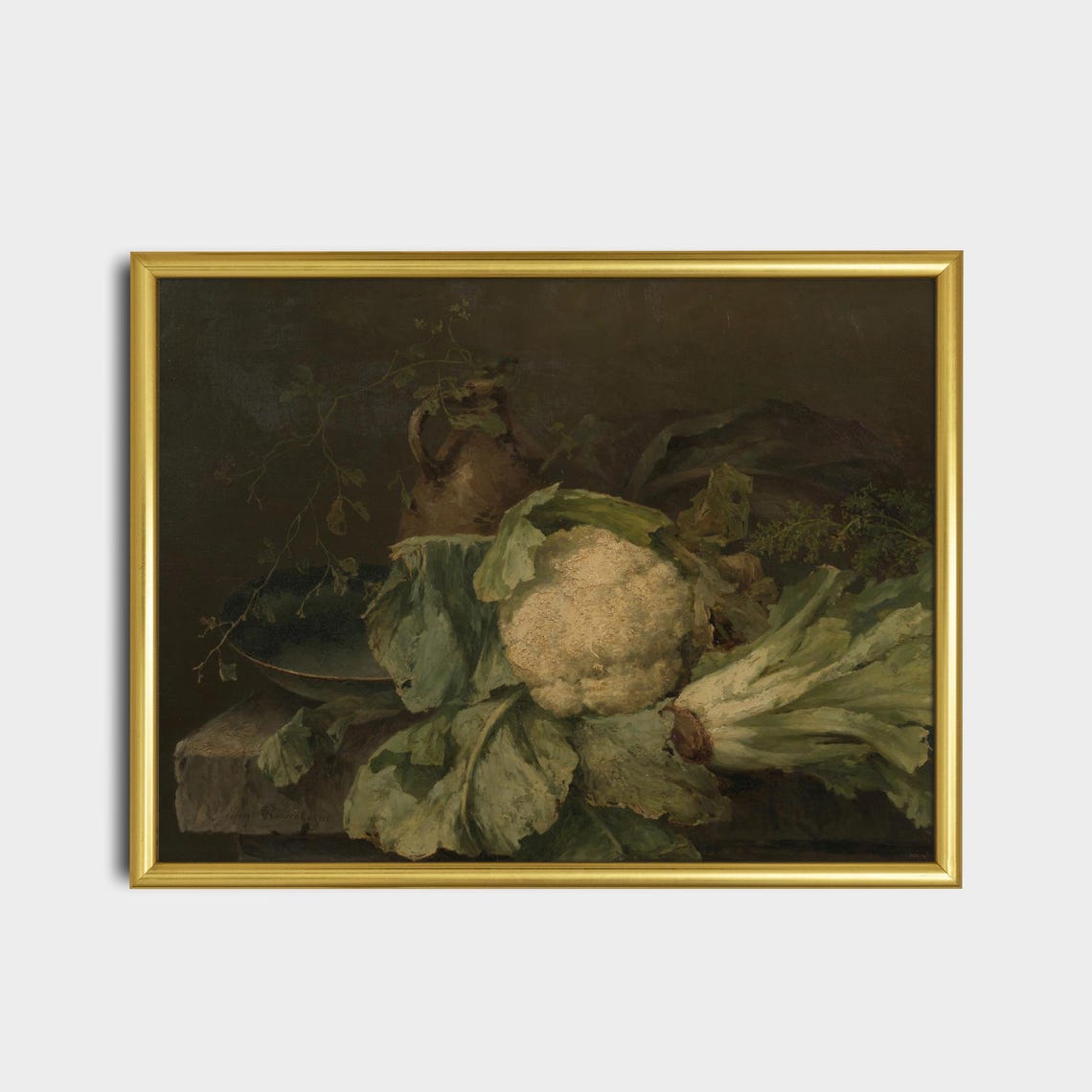 Cauliflower and Endive Still Life in Dark Moody Tones Poster - Image 2