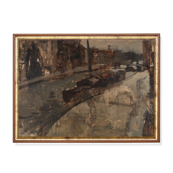 Landscape Painting Vintage Prints Dark Moody Rustic Oil Painting Country Farmhouse Decor Antique Art