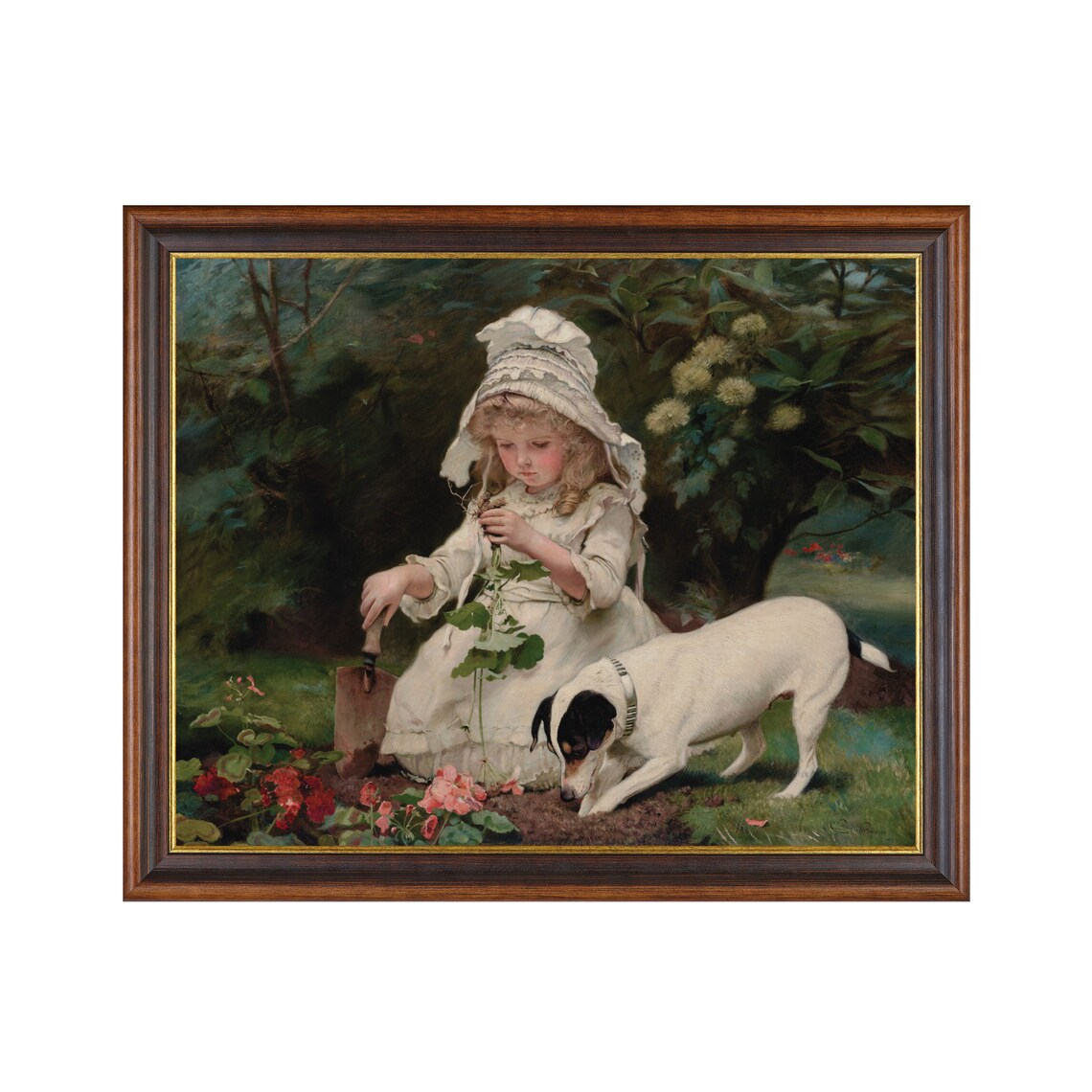 Mailed Print Vintage Dog And Young Girl Painting Antique Print Young Girl With Dog Printed And Shipped Classic Figurative Art