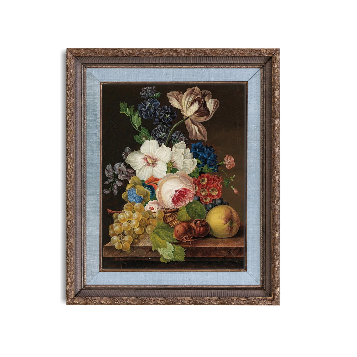 Grapes Tulip and Rose Dutch Fruit and Flower Still Life Poster - Image 3