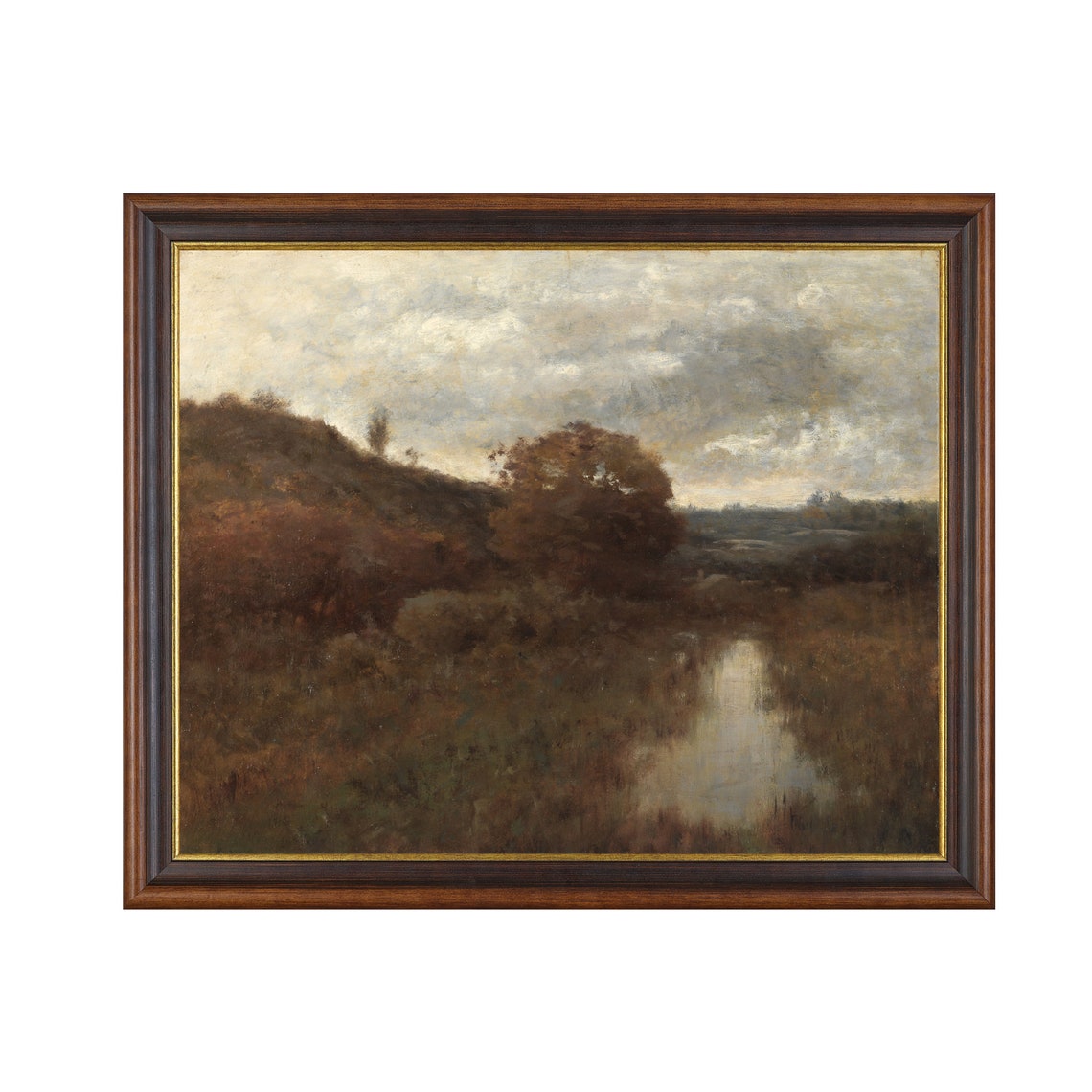 Russet Autumn Fields Around a Still Pond Moody Vintage Poster - Image 2