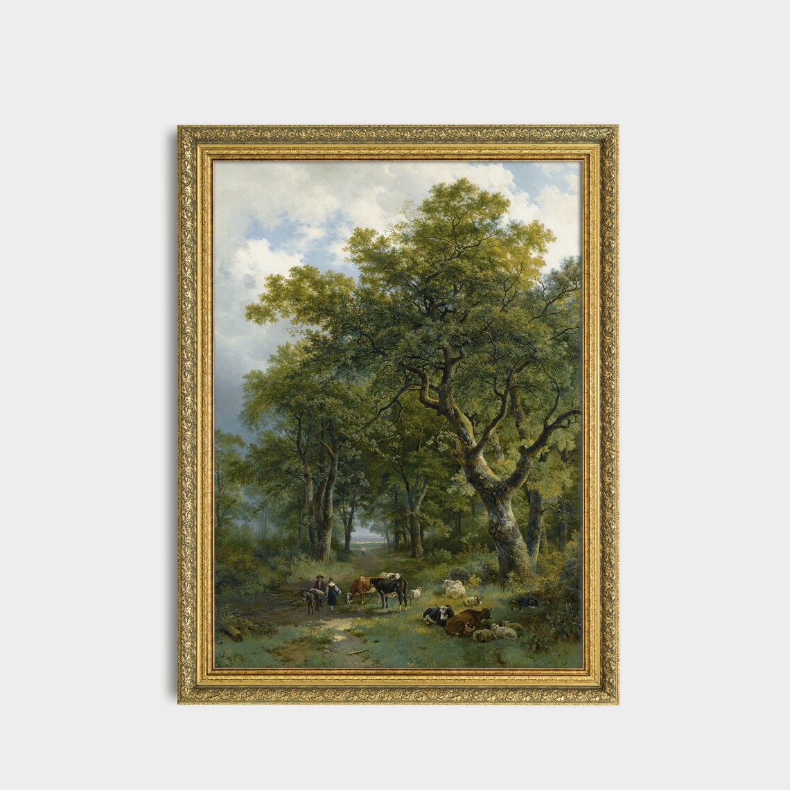 Cows Resting in Forest Vertical Vintage Pastoral Woodland Art Poster - Image 3