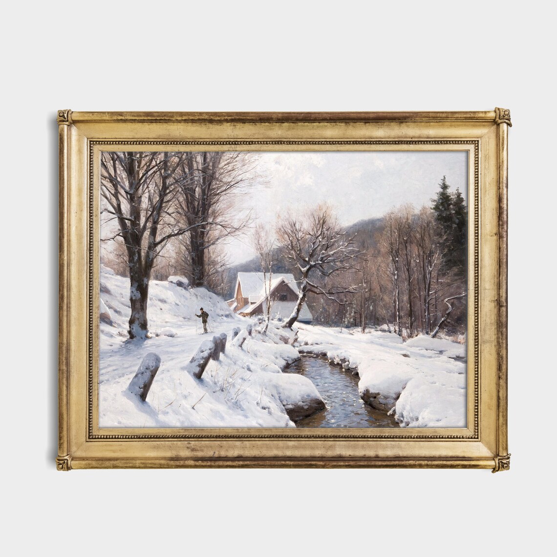 Vintage Winter Landscape, Rustic Cabin Art Print - Image 2