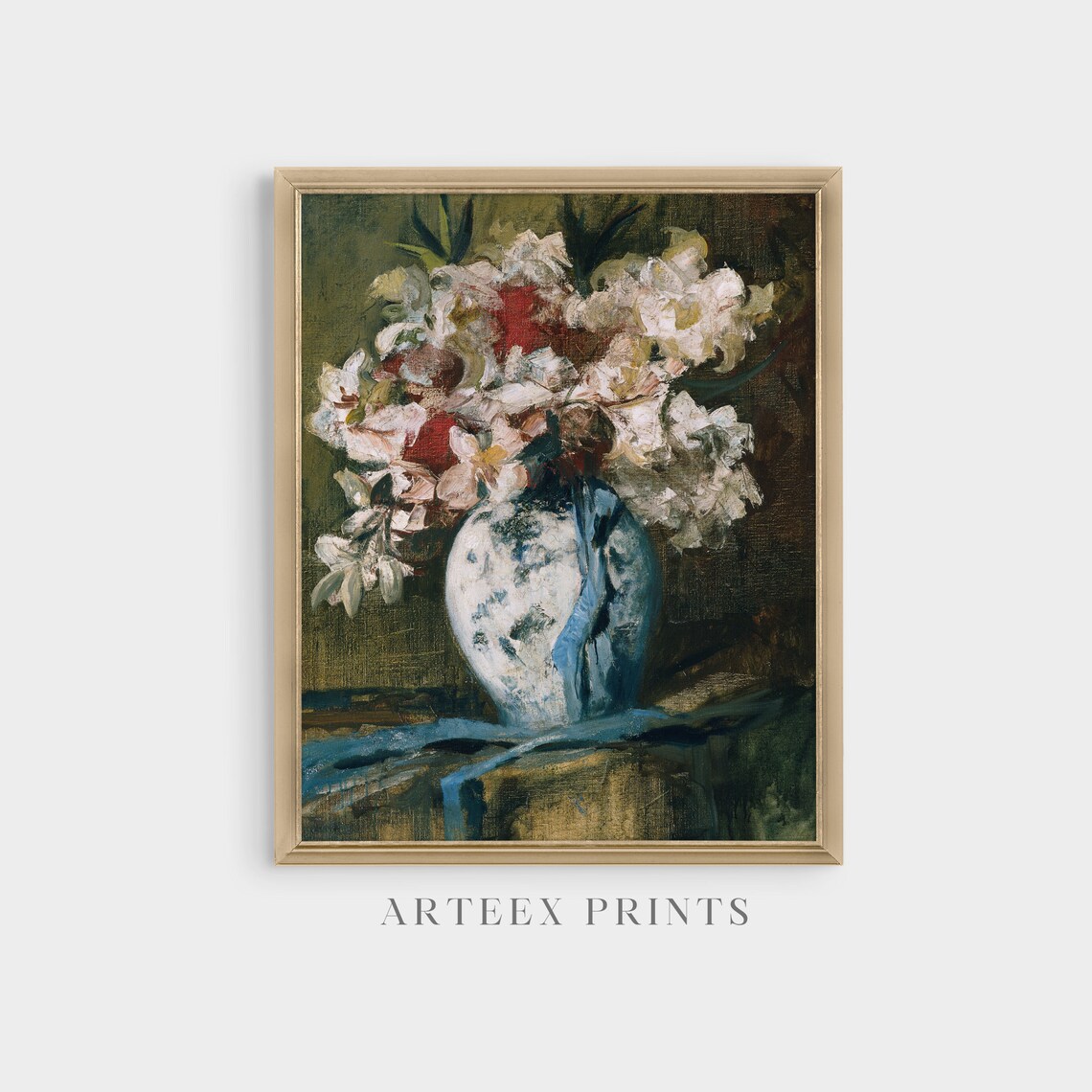 White Flowers in Porcelain Vase Impressionist Floral Painting Poster - Image 4