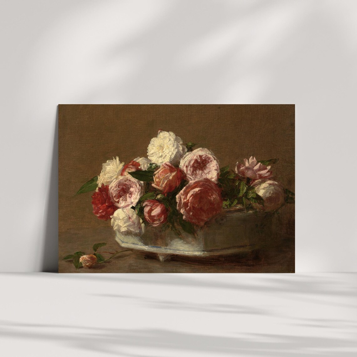 Romantic Bowl Of Pink And White Roses Still Life Oil Painting Poster - Image 3
