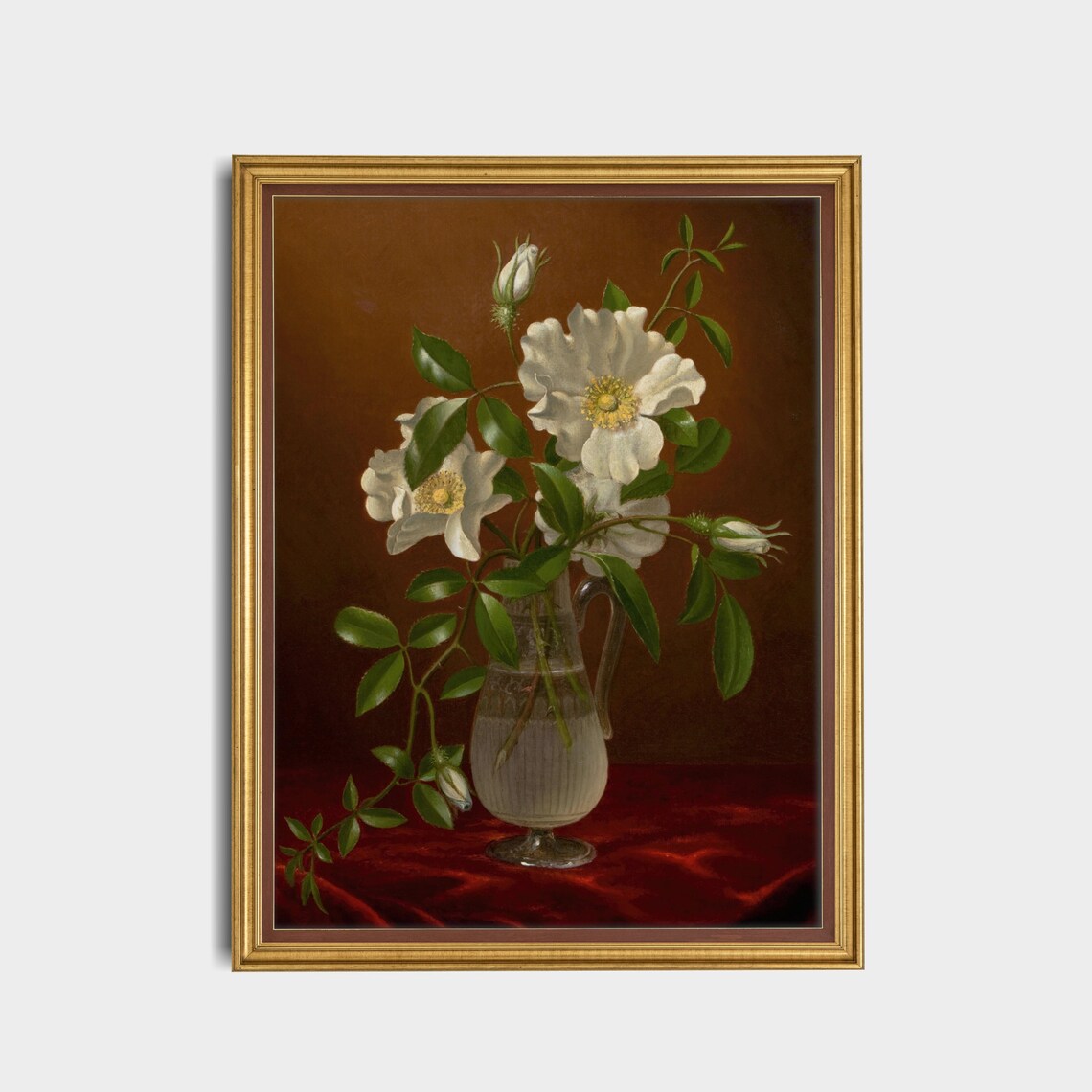 White Wild Roses in Glass Pitcher Vintage Floral Still Life Poster - Image 4