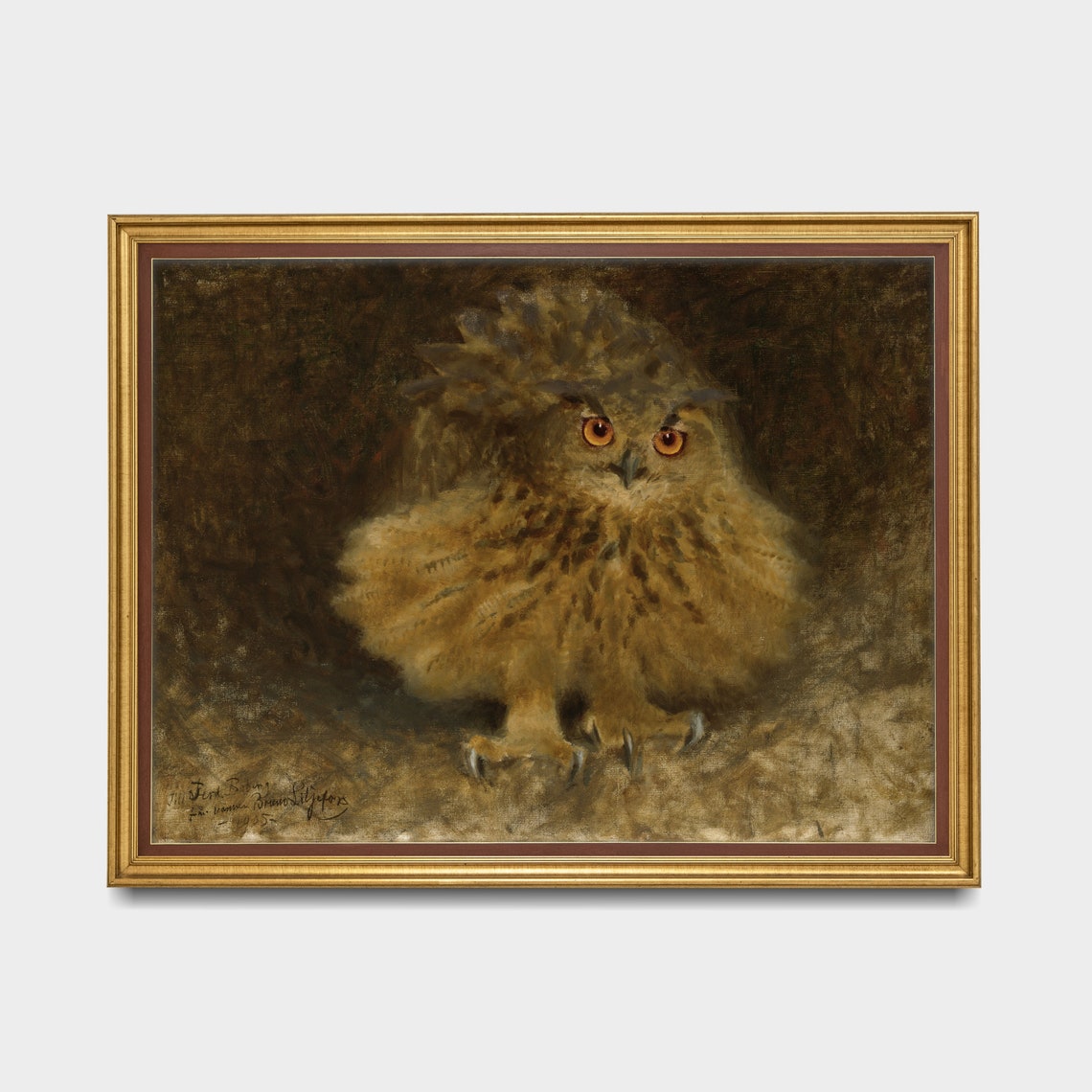 Fluffy Young Owl With Huge Bright Orange Eyes Vintage Poster - Image 5