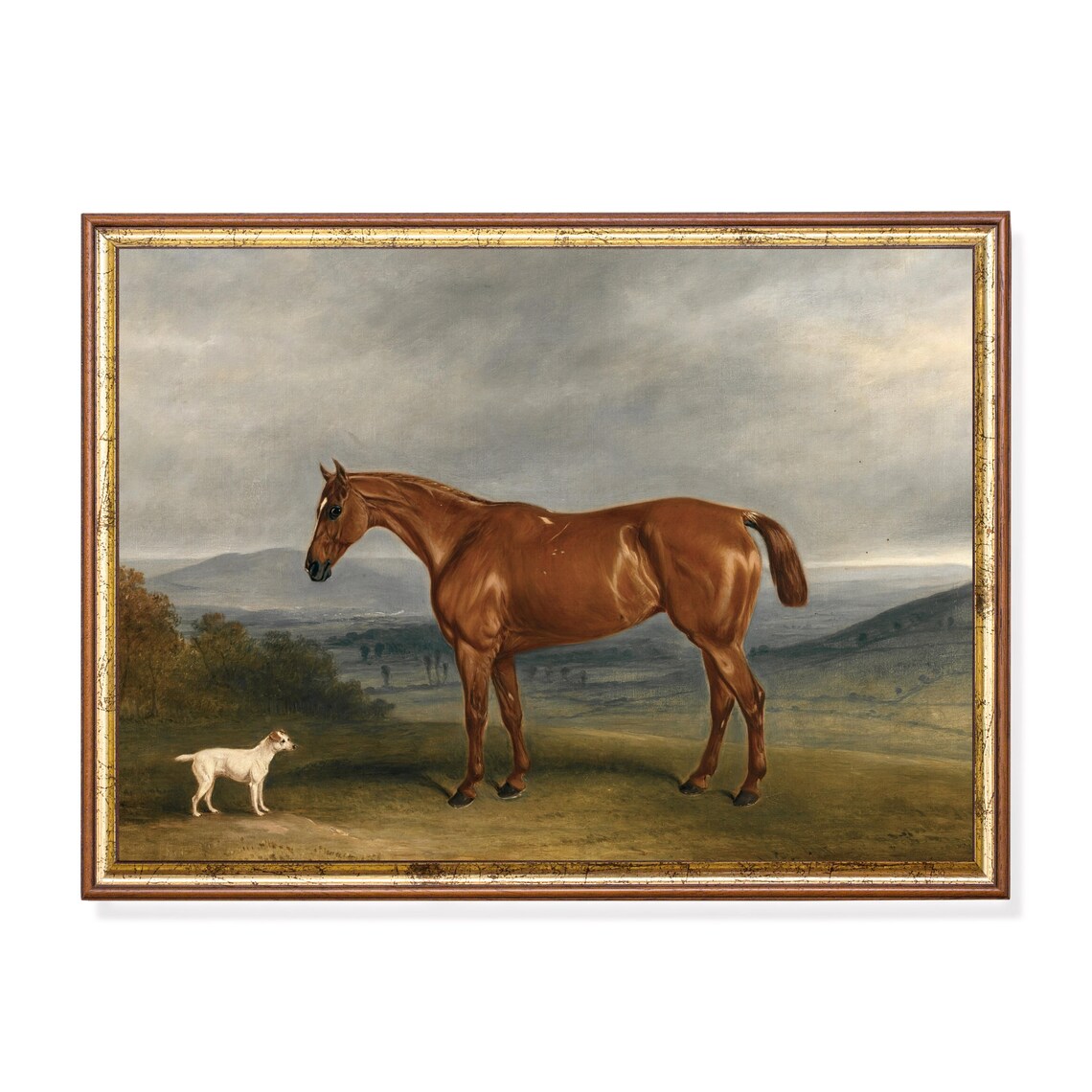 Vintage Horse and Dog Painting, Rustic Wall Art Print