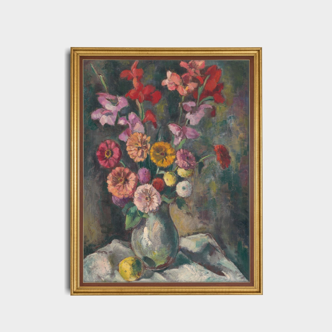 Vintage Still Life With Flowers Antique Floral Painting Farmhouse Decor Wall Art Oil Painting Print - Image 4