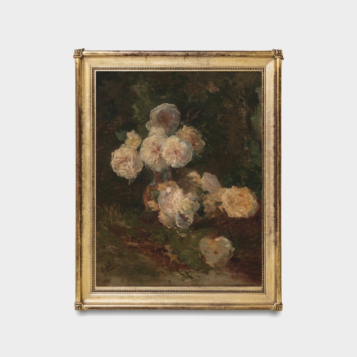 Soft White and Blush Roses in a Vase Moody Floral Still Life Poster - Image 4