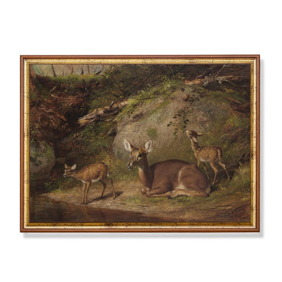 Printed And Shipped Vintage Deer Painting Antique Animal Print Moody Rustic Art Farmhouse Decor Animal Lover Gift Physical Print