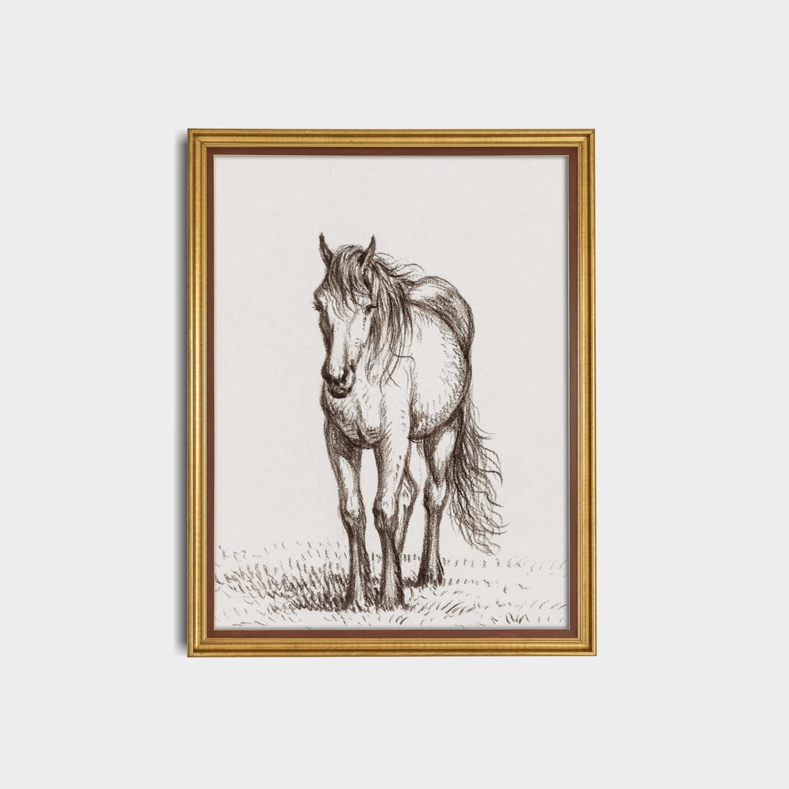 Standing Horse Front View Ink Sketch Antique Equestrian Poster - Image 3