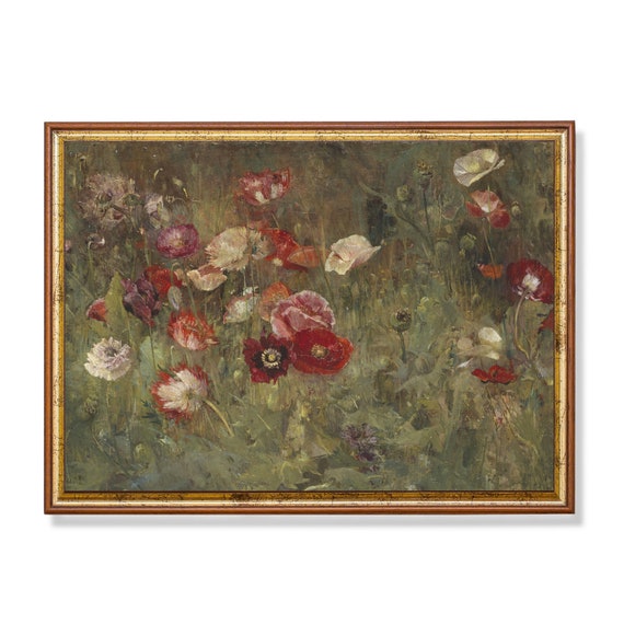Printed And Shipped Vintage Floral Painting Antique Flower Print Moody Rustic Poppies Fine Art Farmhouse Decor Physical Prints