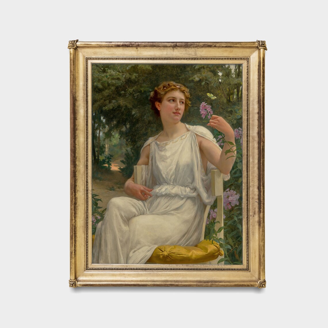Young Woman in a White Garden Dress with a Butterfly Vintage Poster - Image 3