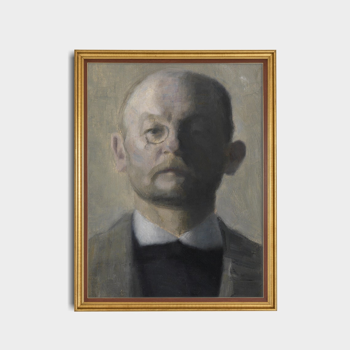 Bald Gentleman With Glasses Half In Shadow Moody Portrait Poster - Image 5