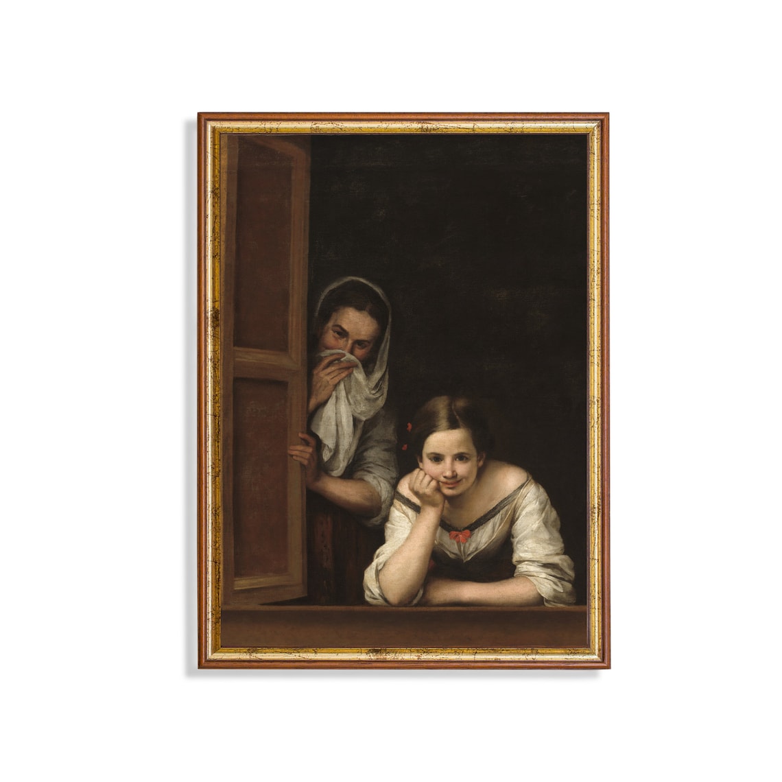 Vintage Portrait of Two Women at a Window, Art Print