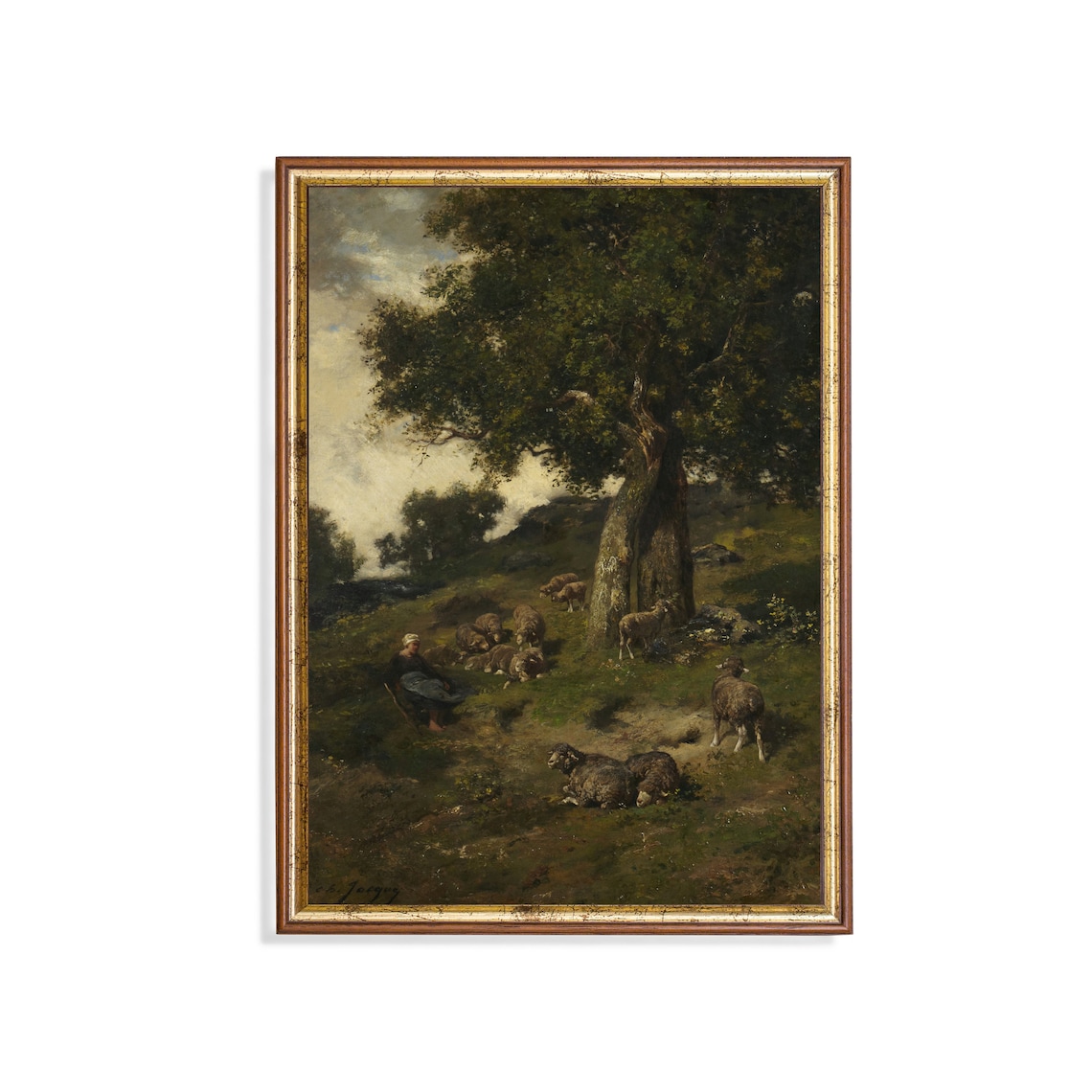 The Shepherdess With Her Flock, Vintage Art Print