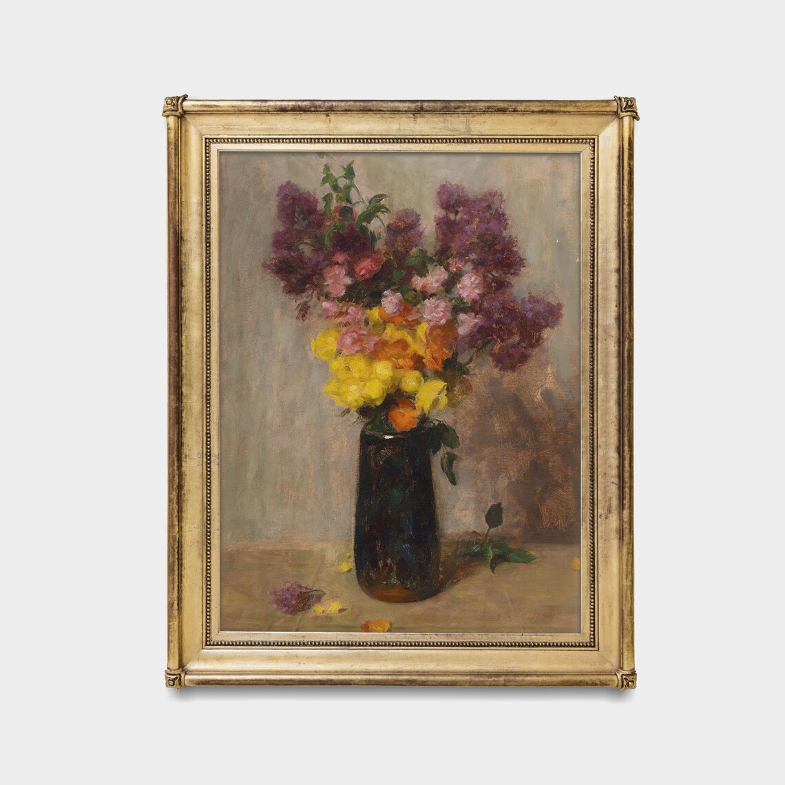 Lilac and Peony Bouquet in a Dark Vase Floral Still Life Poster - Image 4