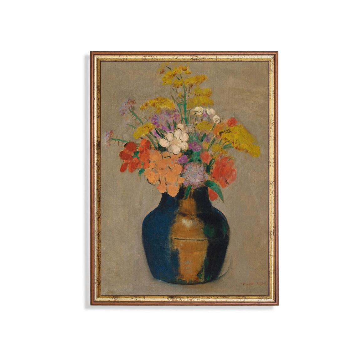 Orange And Yellow Bouquet In A Dark Vase Vintage Floral Poster