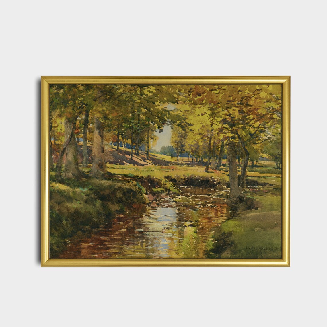 Golden Autumn Woodland Stream in Glowing Light Vintage Poster - Image 2
