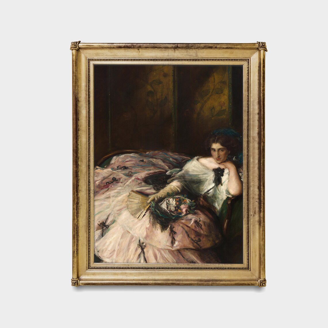 Elegant Lady in Pink Ball Gown With Fan Vintage Society Poster - Image 3