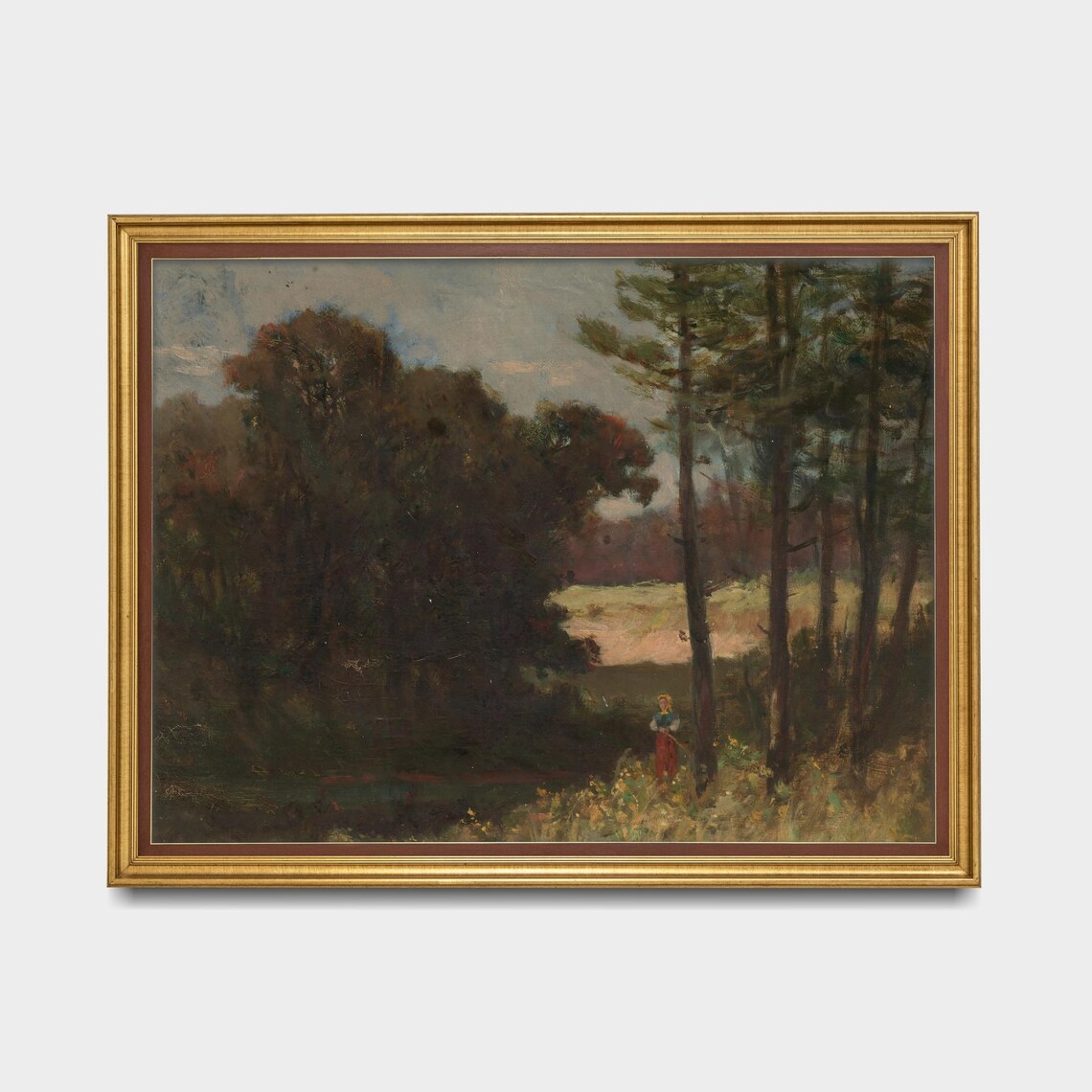 Moody Antique Woodland Scene With Figure At Dusk Fine Art Poster - Image 5