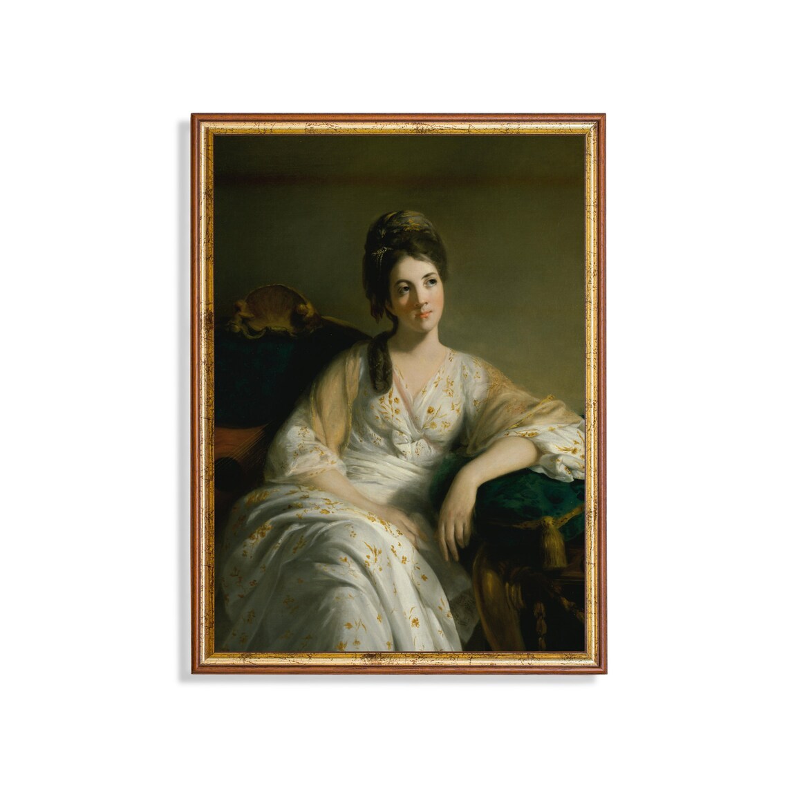18th Century Lady Reclining in a White Floral Dress Vintage Poster