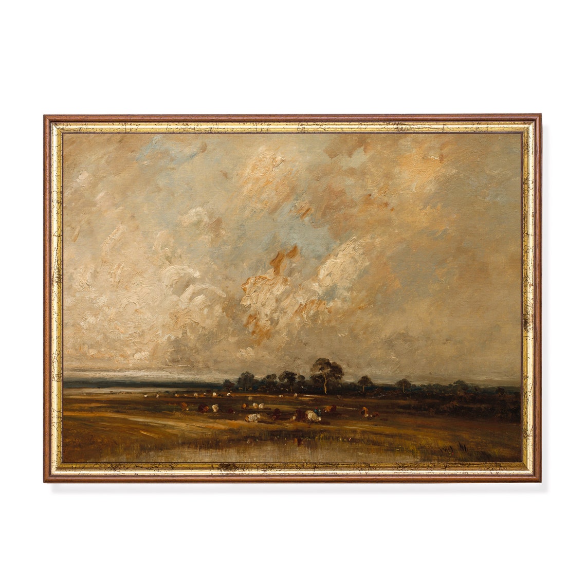 Mailed Print Landscape Painting Vintage Cows Print Antique Meadow Landscape Cattle Artwork Moody Rustic Art Printed And Shipped