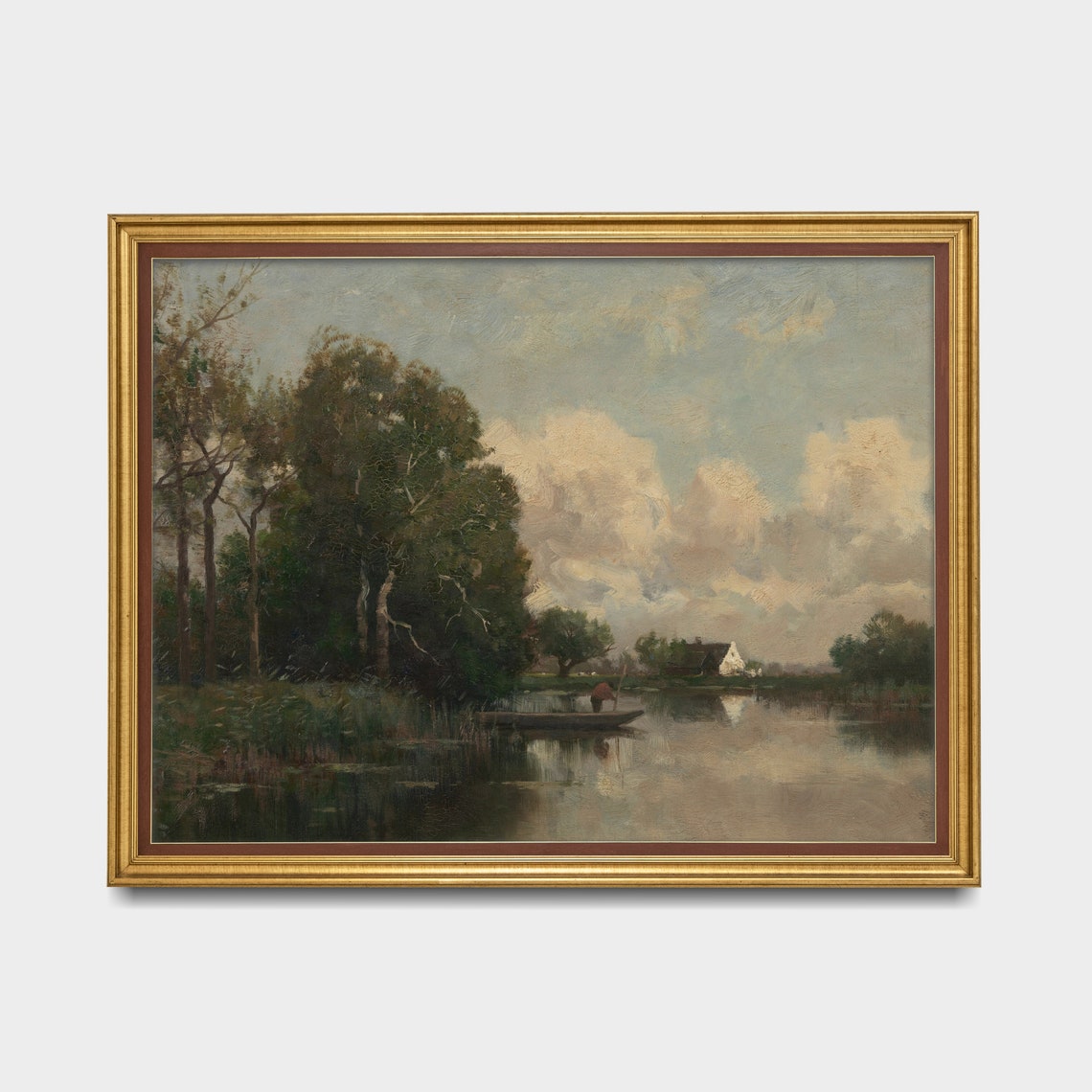 Quiet River Flowing Past Tall Trees Toward a Distant Cottage Poster - Image 2