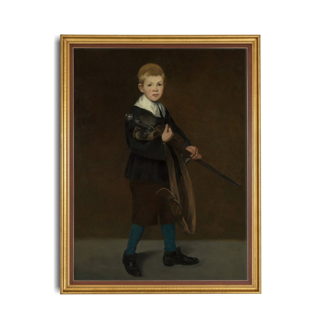 Young Boy Holding a Sword Antique Child Portrait Oil Painting Poster - Image 4