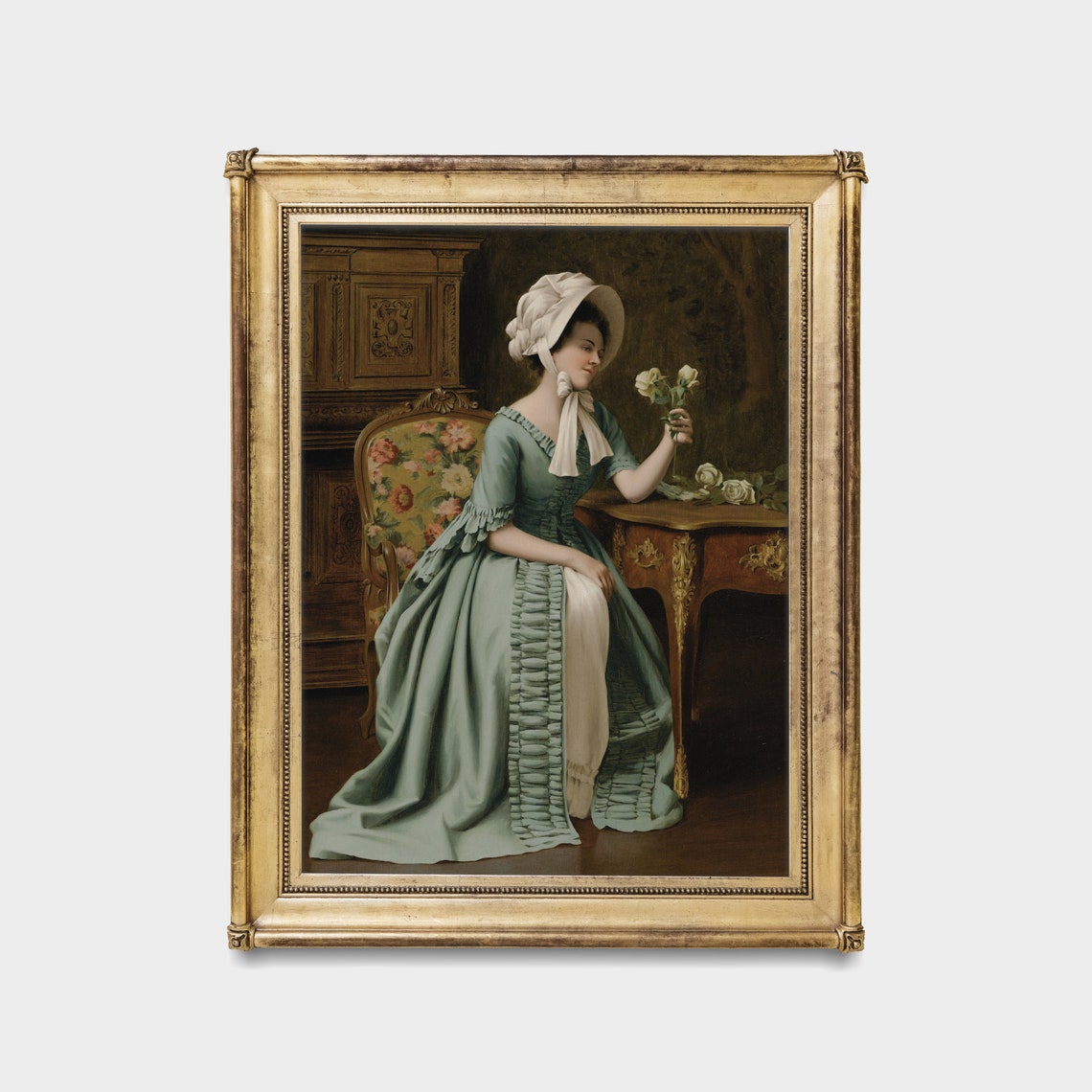 Printed And Shipped Woman With Yellow Rose Vintage Portrait Painting Moody Rustic Oil Painting Victorian Female Art Physical Print - Image 3