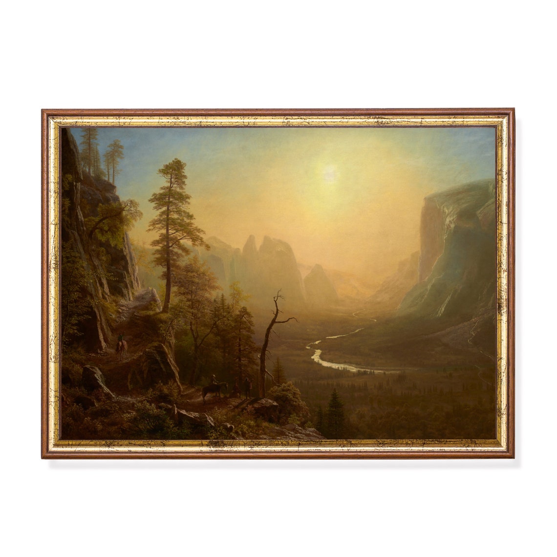 Sunset Over A Grand Mountain Valley With Riders Vintage Poster