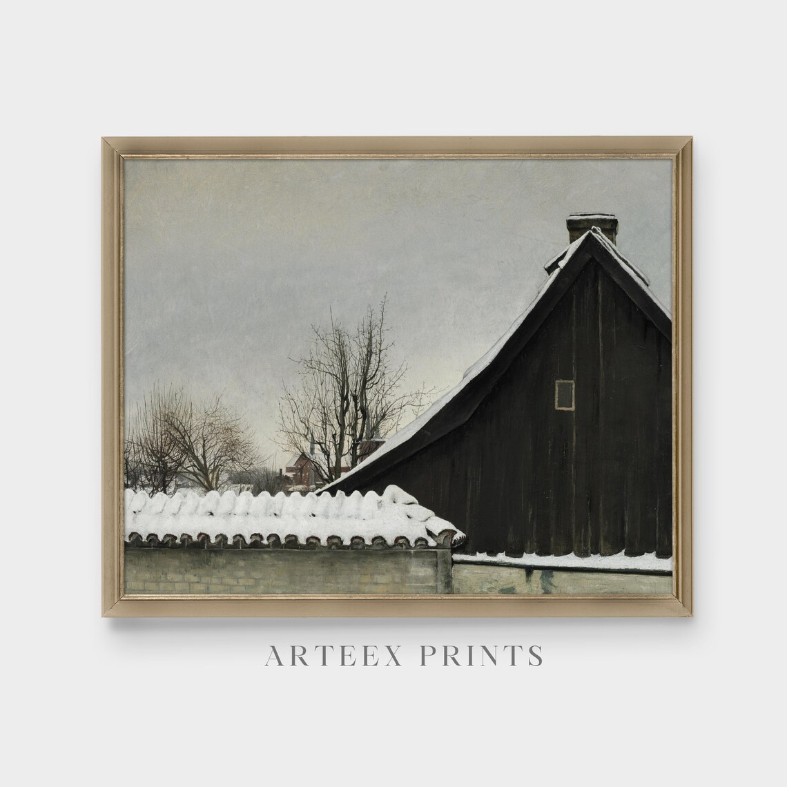 Dark Barn in Winter Snow Nordic Countryside Vintage Painting Poster - Image 5