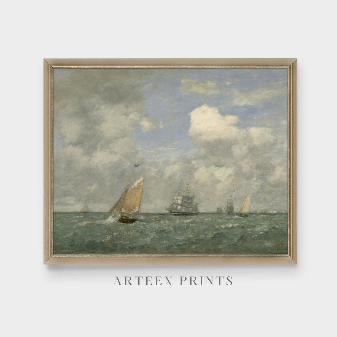 Sailing Vessels on a Choppy Sea Vintage Marine Oil Painting Poster - Image 5