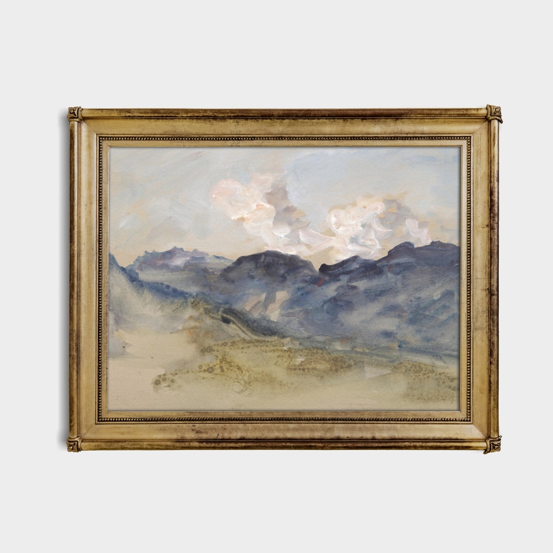 Misty Blue Mountains Under a Pale Cloudy Sky Watercolor Poster - Image 3