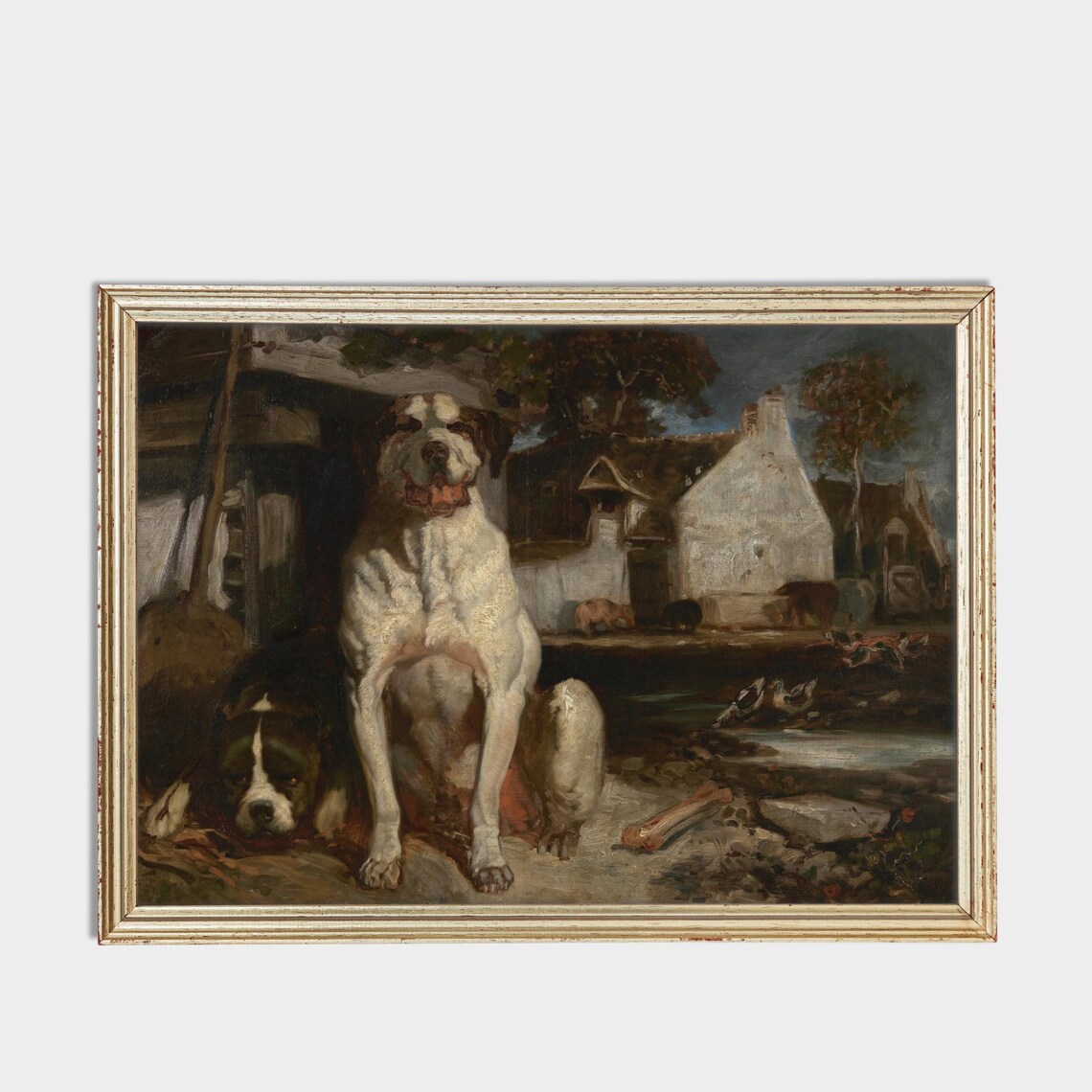 Two Farm Dogs Resting in Farmyard Vintage Country Animal Poster - Image 3