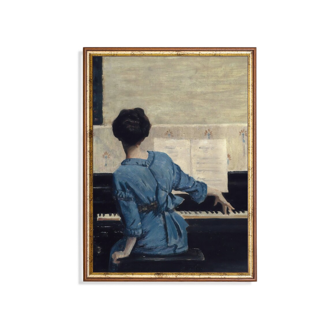 Woman at the Piano, Vintage Moody Rustic Art Print