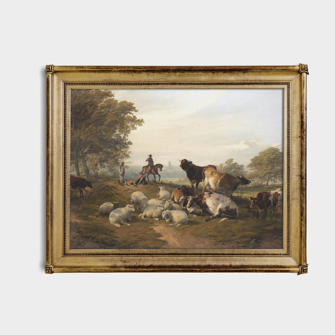 Pastoral Cows and Sheep Resting With a Horseman Landscape Poster - Image 2