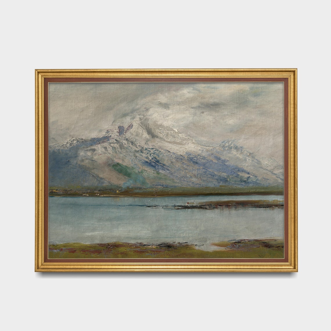 Vintage Mountain Landscape Antique Lake Painting Moody Rustic Fine Art Wall Art Oil Painting Print - Image 2