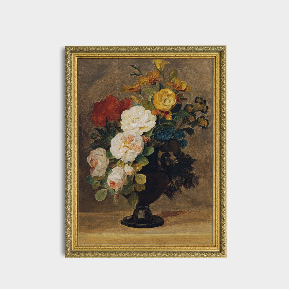 Roses and Wildflowers in a Dark Urn Vintage Still Life Poster - Image 3