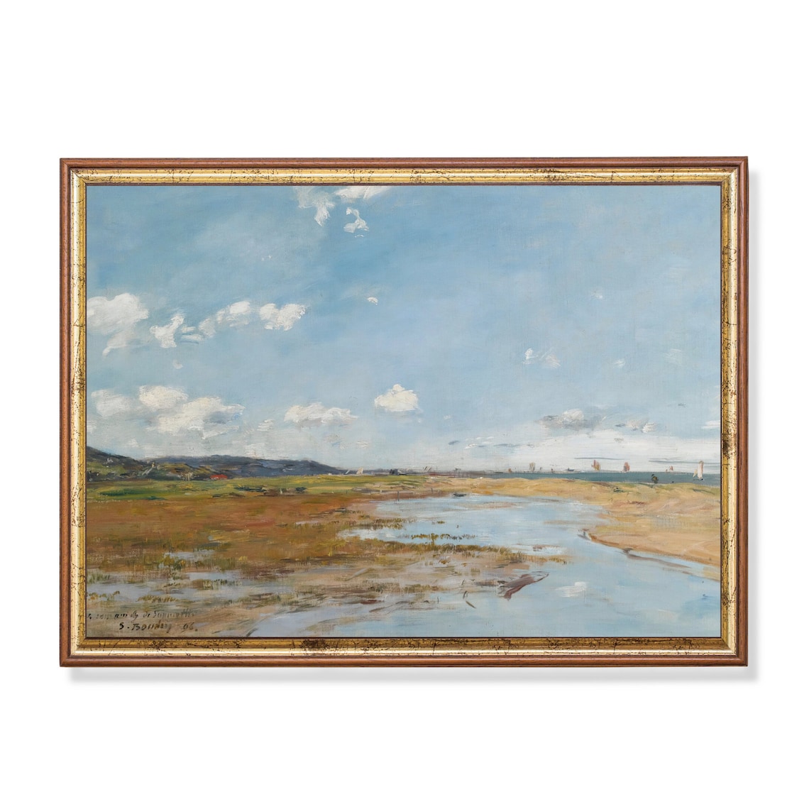 Impressionist Coastal Tidal Inlet Seascape with Sailboats Print
