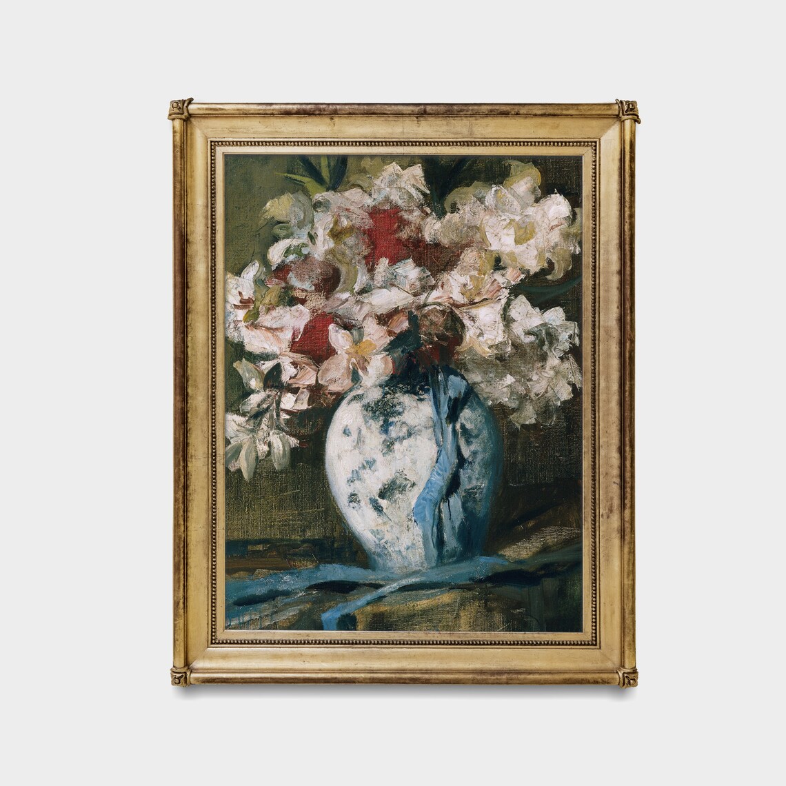 White Flowers in Porcelain Vase Impressionist Floral Painting Poster - Image 3