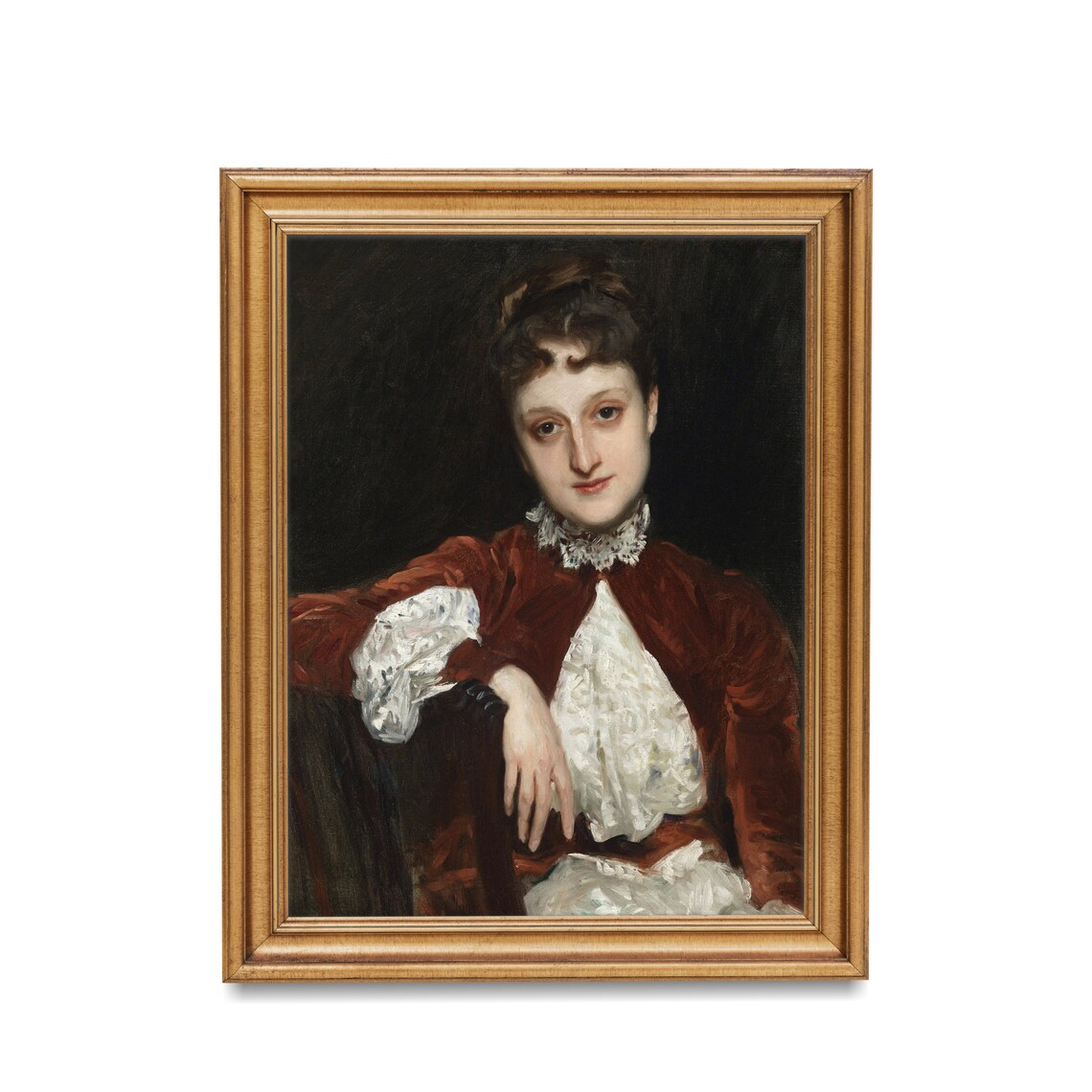 Vintage Portrait of Woman in Red Jacket With White Lace Blouse Poster - Image 2